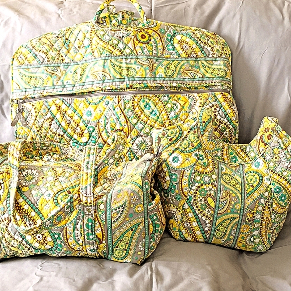 Vera Bradley "Lemon Parfait" Garment, Weekender, Shoulder Bag Travel Set